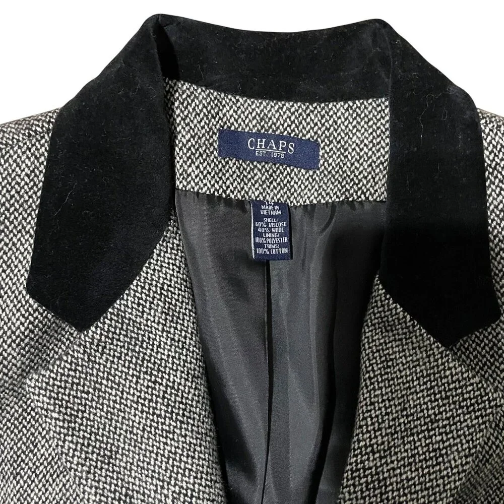 Chaps Womens Wool & Velvet Blazer Gray Tweed Size 8 Equestrian Classic Old Money - Picture 3 of 8